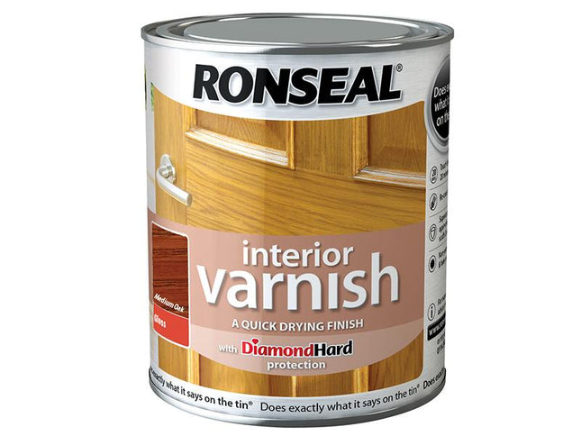 Ronseal Interior Varnish Quick Dry Gloss Medium Oak 250Ml