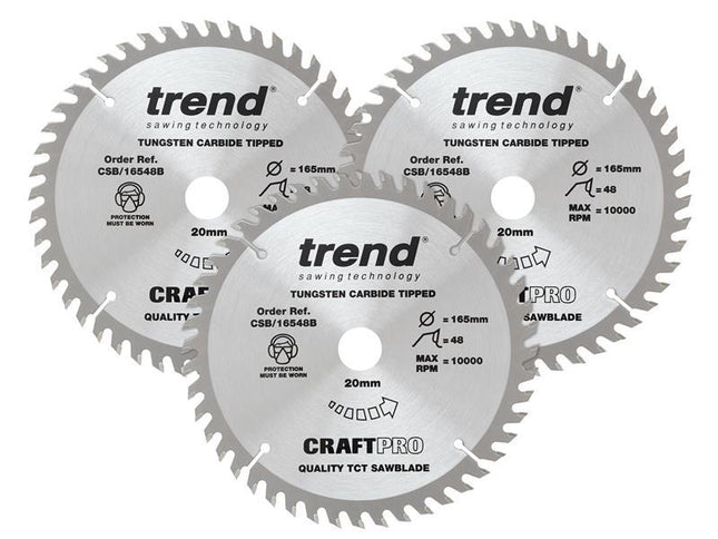 TREND CraftPro Plunge Saw Blade 165 x 20mm x 48T (Pack 3)