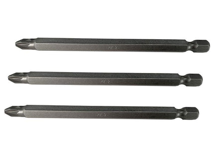 Faithfull Pozidriv S2 Power Screwdriver Bits PZ2 x 100mm (Pack 3)