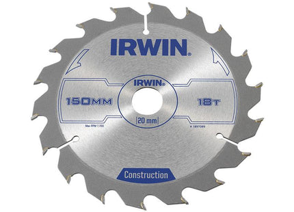 IRWIN Construction Circular Saw Blade 150 X 20Mm X 18T Atb