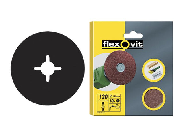 Flexovit Drill Mountable Discs 125Mm Fine 120G (Pack Of 10)