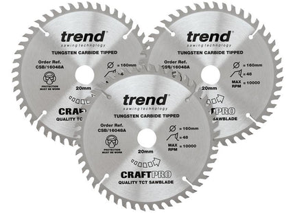 TREND CraftPro Plunge Saw Blade 160 x 20mm x 48T (Pack 3)