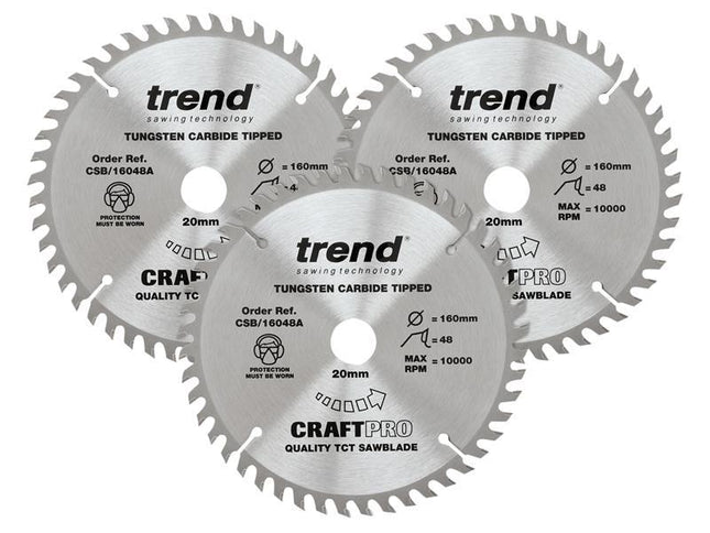 TREND CraftPro Plunge Saw Blade 160 x 20mm x 48T (Pack 3)