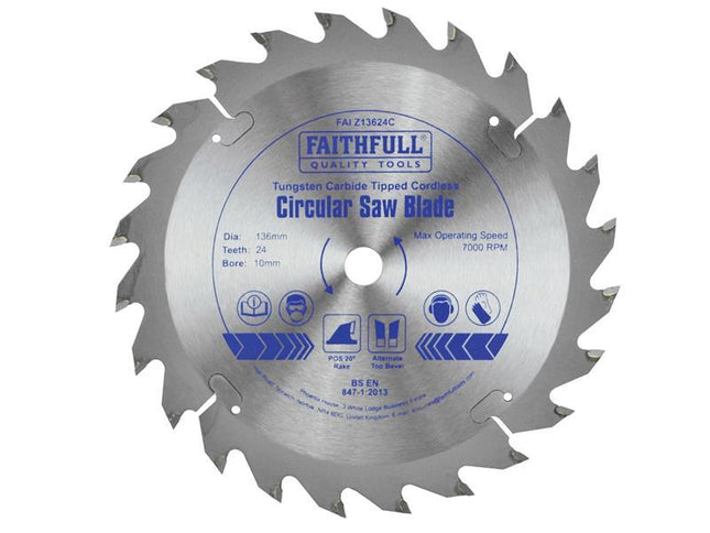 Faithfull Tct Cordless Trimsaw Blade 136 X 10Mm X 24T Pos