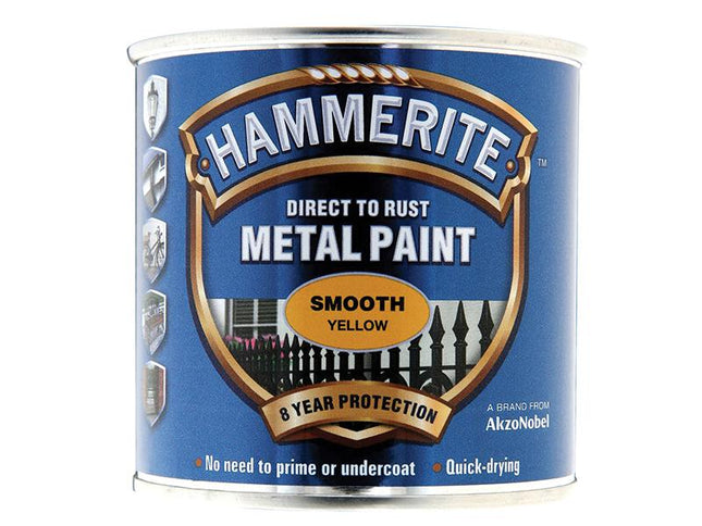 Hammerite Direct To Rust Smooth Finish Metal Paint Yellow 250Ml