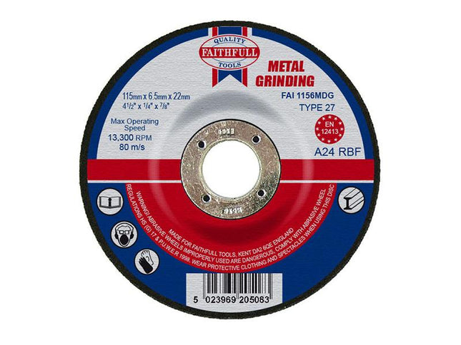 Faithfull Depressed Centre Metal Grinding Disc 115 X 6.5 X 22.23Mm