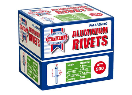 Faithfull Aluminium Rivets 4.8Mm X 11Mm Medium Bulk Pack Of 500