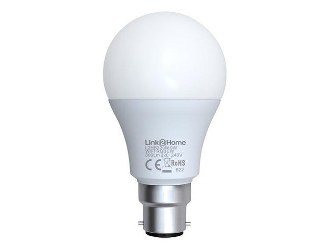 Link2Home Wi-Fi LED BC (B22) Opal GLS Dimmable Bulb, White + RGB 800 lm 9W