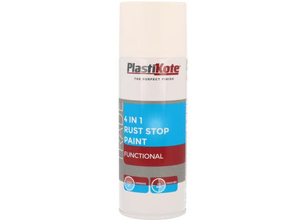 Plastikote Trade 4-In-1 Rust Stop Spray Paint White 400Ml
