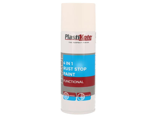 Plastikote Trade 4-In-1 Rust Stop Spray Paint White 400Ml