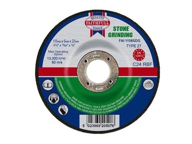 Faithfull Depressed Centre Stone Grinding Disc 115 X 6 X 22.23Mm