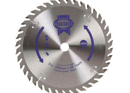 Faithfull Tct Circular Saw Blade 180 X 16Mm X 40T Pos