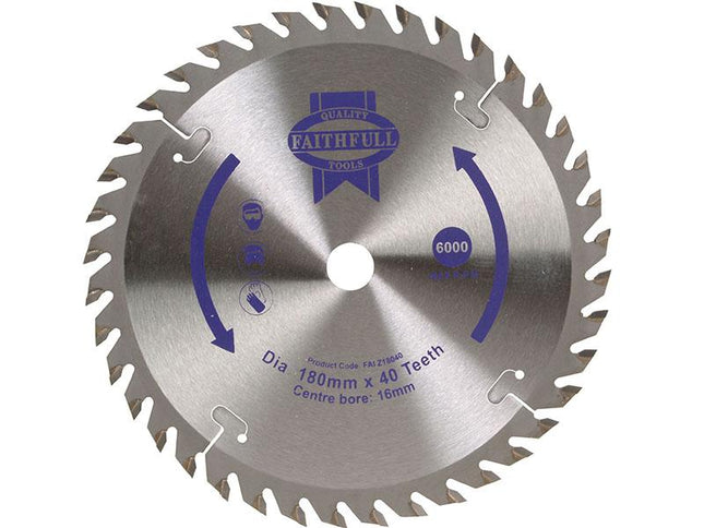 Faithfull Tct Circular Saw Blade 180 X 16Mm X 40T Pos