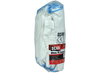 Scan White Pu Coated Gloves - Large (Size 9) (Pack 12)
