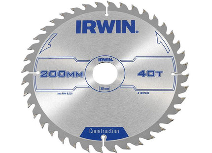 IRWIN Construction Circular Saw Blade 200 X 30Mm X 40T Atb