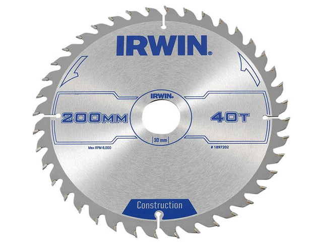 IRWIN Construction Circular Saw Blade 200 X 30Mm X 40T Atb