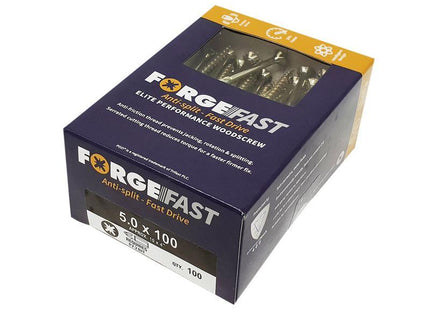 Forgefix Forgefast Pozi Compatible Elite Performance Wood Screw Zy 5.0 X 100Mm Box 100