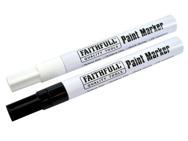 Faithfull Paint Marker Pen Black & White (Pack Of 2)