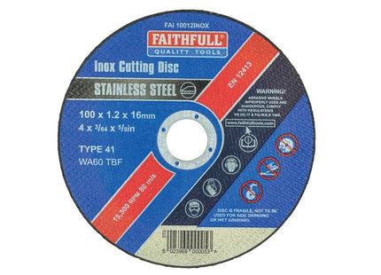 Faithfull Inox Cutting Disc 100 x 1.2 x 16mm