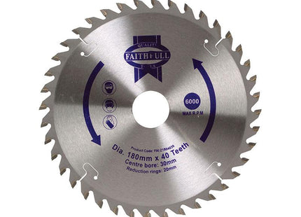 Faithfull Tct Circular Saw Blade 180 X 30Mm X 40T Pos