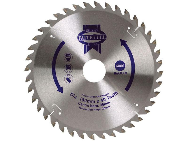 Faithfull Tct Circular Saw Blade 180 X 30Mm X 40T Pos