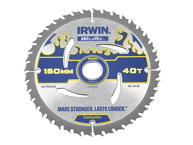 IRWIN Weldtec Circular Saw Blade 150 X 20Mm X 40T Atb