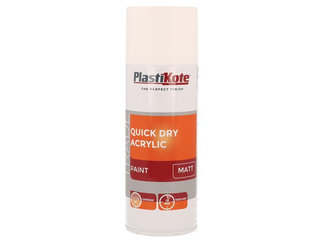 Plastikote Trade Quick Dry Acrylic Spray Paint Matt White 400Ml