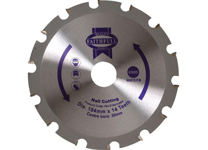 Faithfull Tct Circular Saw Blade Nail Cutting 184 X 30Mm X 14T Neg