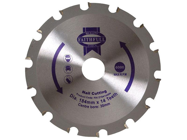 Faithfull Tct Circular Saw Blade Nail Cutting 184 X 30Mm X 14T Neg