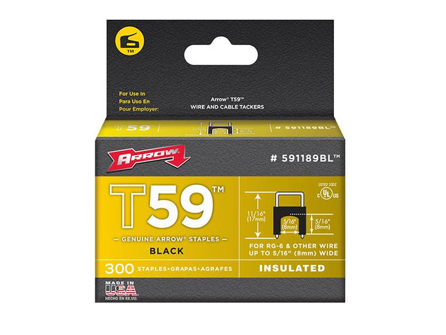 ARROW T59 Insulated Staples Black 8 X 8Mm Box 300