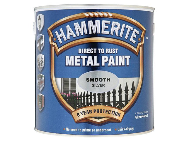 Hammerite Direct To Rust Smooth Finish Metal Paint Silver 2.5 Litre