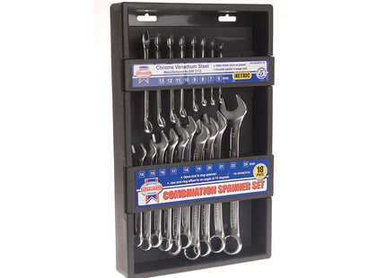 Faithfull Chrome Vanadium Combination Spanner Set, 18 Piece