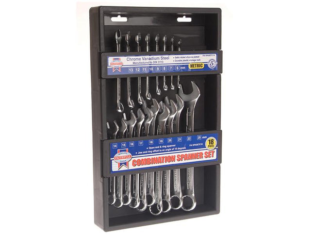 Faithfull Chrome Vanadium Combination Spanner Set, 18 Piece