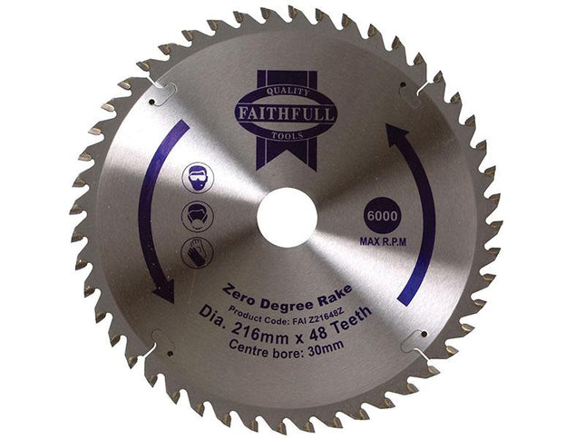 Faithfull Tct Circular Saw Blade Zero Degree 216 X 30Mm X 48T