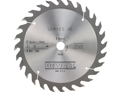 DEWALT Series 40 Circular Saw Blade 184 X 16Mm X 28T