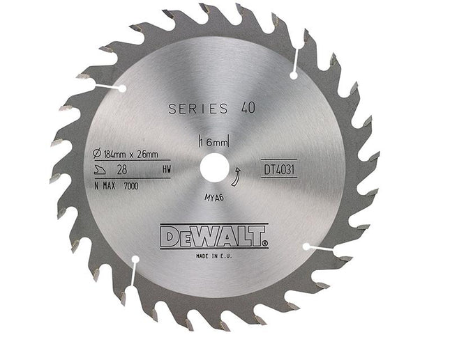 DEWALT Series 40 Circular Saw Blade 184 X 16Mm X 28T