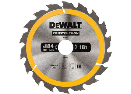 DEWALT Portable Construction Circular Saw Blade 184 X 30Mm X 18T
