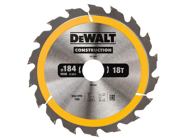 DEWALT Portable Construction Circular Saw Blade 184 X 30Mm X 18T