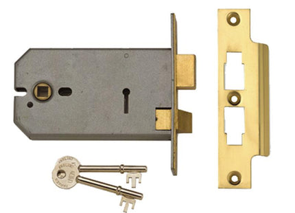 Union 2077-5 3 Lever Horizontal Mortice Lock Polished Brass 124Mm