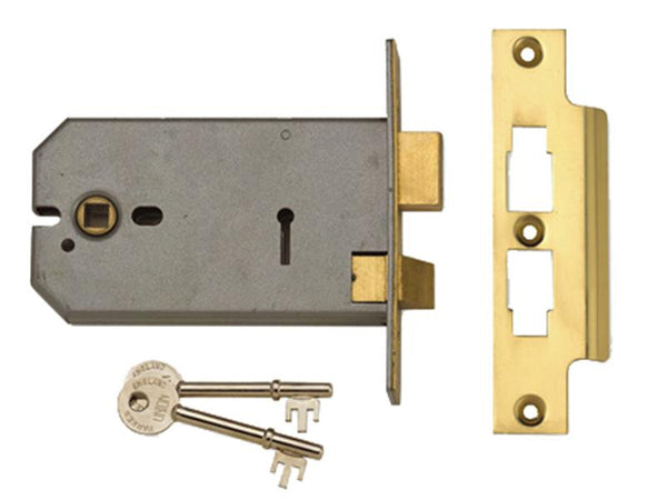 Union 2077-5 3 Lever Horizontal Mortice Lock Polished Brass 124Mm