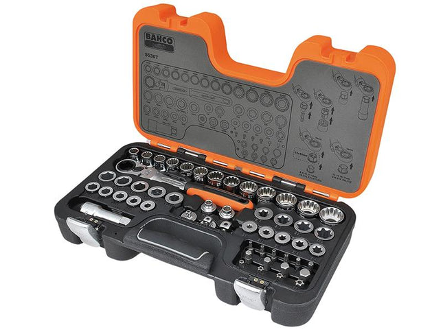 Bahco S530T Pass-Through Socket Set Of 53 Metric 1/2In Drive