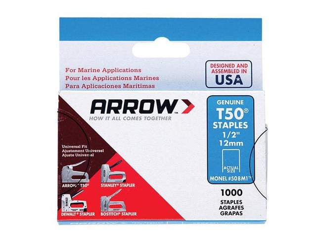 ARROW T50M 508M Monel Staples 12Mm (1/2In) Box 1000