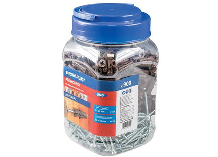 Rawlplug Brown Uno Plugs & Screws In Jar (450 Plugs + 450 Screws)