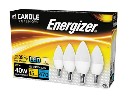 Energizer LED SES (E14) Opal Candle Non-Dimmable Bulb, Warm White 470 lm 5.9W (Pack 4)