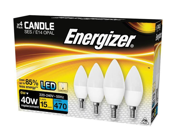 Energizer LED SES (E14) Opal Candle Non-Dimmable Bulb, Warm White 470 lm 5.9W (Pack 4)
