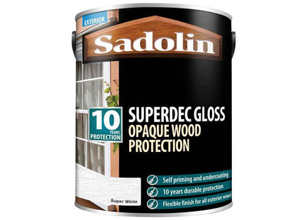 Sadolin Superdec Opaque Wood Protection Super White Gloss 5 Litre
