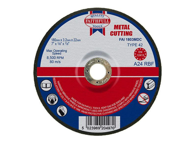 Faithfull Depressed Centre Metal Cutting Disc 180 X 3.2 X 22.23Mm