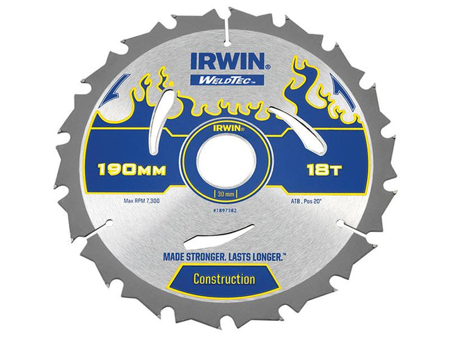 IRWIN Weldtec Circular Saw Blade 190 X 30Mm X 18T Atb