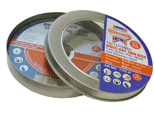 Faithfull Multi-Purpose Cutting Discs 115 X 1.0 X 22.23Mm (Pack Of 10)