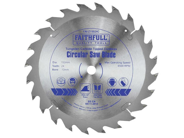 Faithfull Tct Cordless Trimsaw Blade 150 X 10Mm X 24T Pos